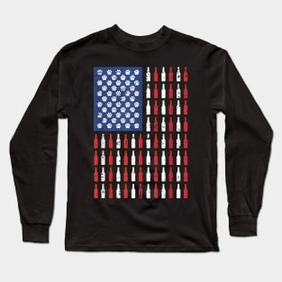 American flag USA with Dog Paw and Beer Bottle Long Sleeve T-Shirt